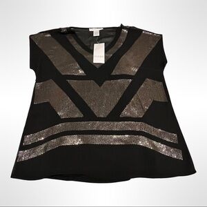 Design History Black Sequin Layered Top Women
